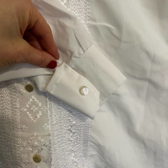 VINTAGE white fancy button down dress shirt M - Picture 9 of 12